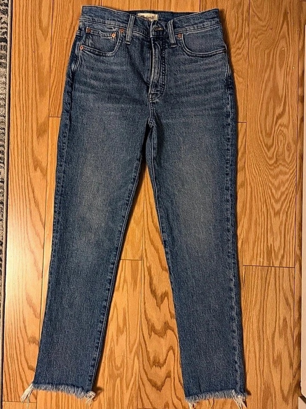 Madewell The Perfect Vintage Jean Straight Leg Frayed Hem Blue Waist 27